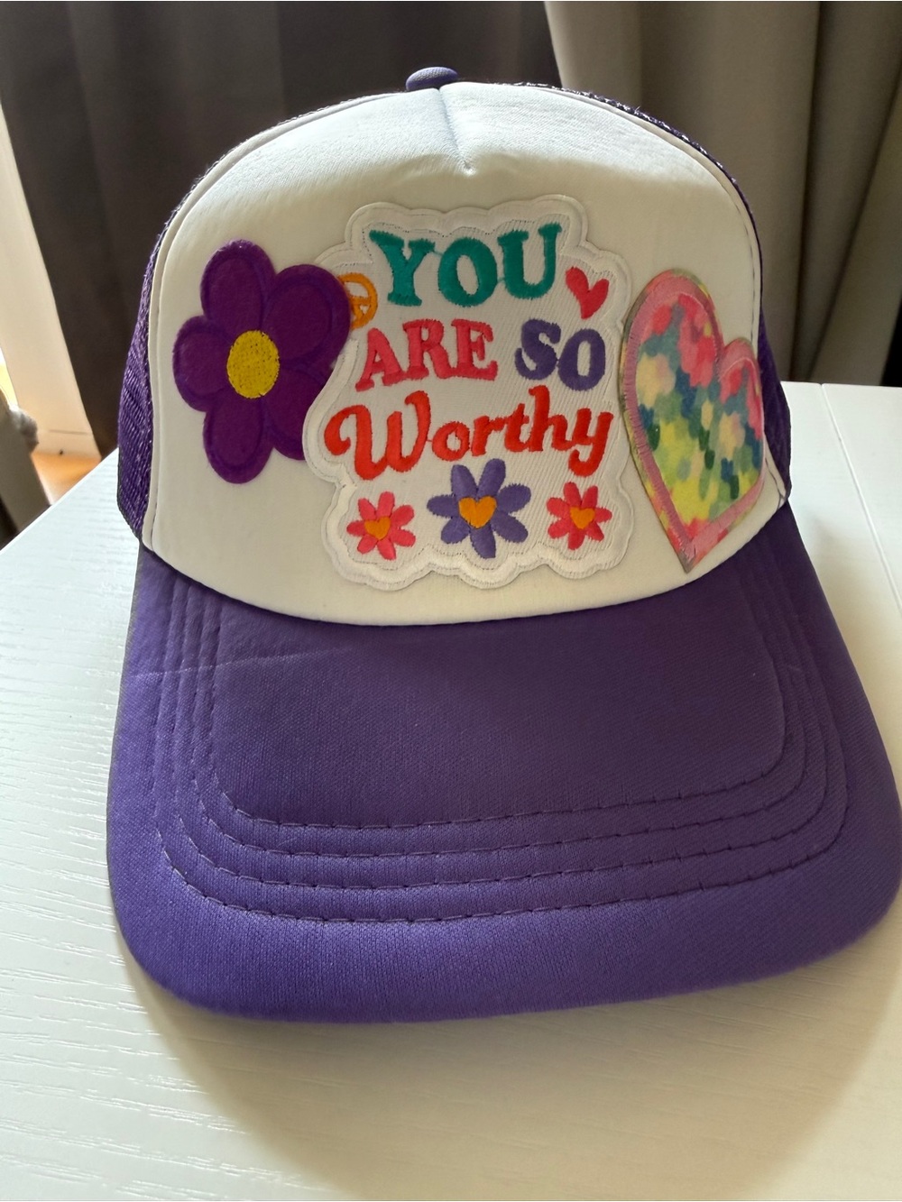 Purple 'You Are So Worthy' Trucker Patch Hat Cap OS